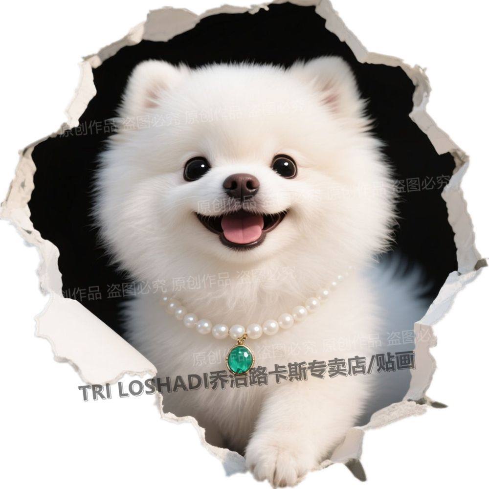 网红爆款博美犬贴纸可爱狗狗自粘门贴室内墙上遮丑补洞防水贴画