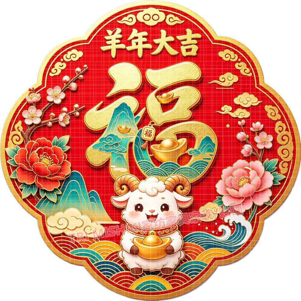 吉祥如意福气门贴羊年生肖喜庆布
