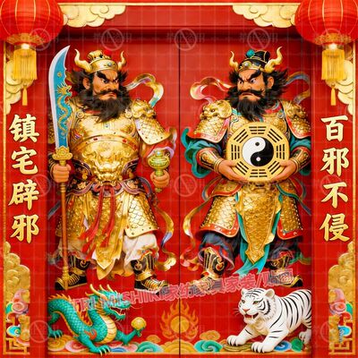 门神钟馗贴纸壁画出入平安自粘门贴大门门神装饰贴画安家护宅墙贴