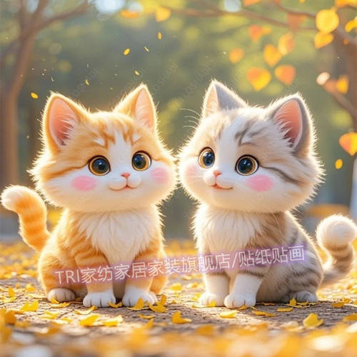 治愈系可爱小猫咪贴纸壁画客厅卧室墙上装饰画网红爆款遮丑自贴画