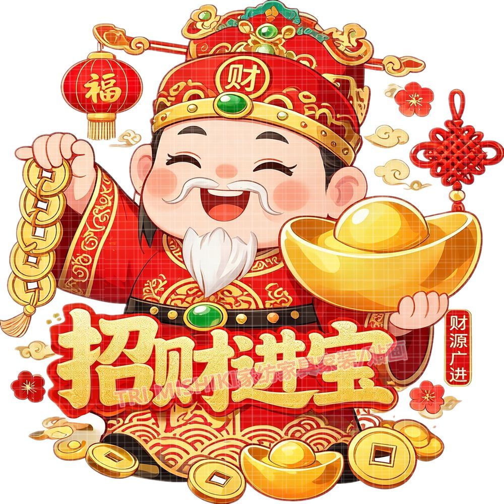 新款笑脸财神爷贴纸招财进宝富贵