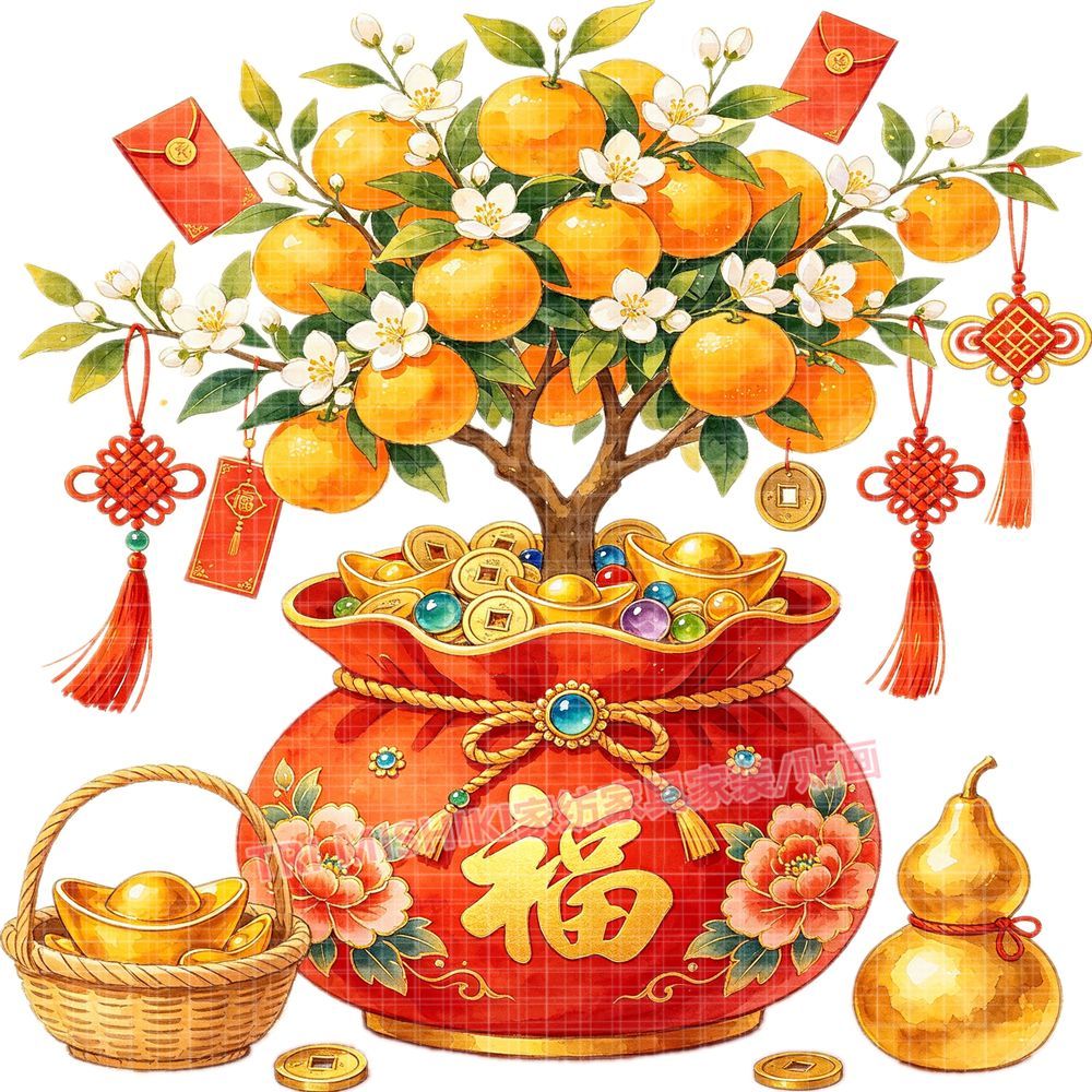 福气摇钱树贴纸新款赐福吉祥贴画