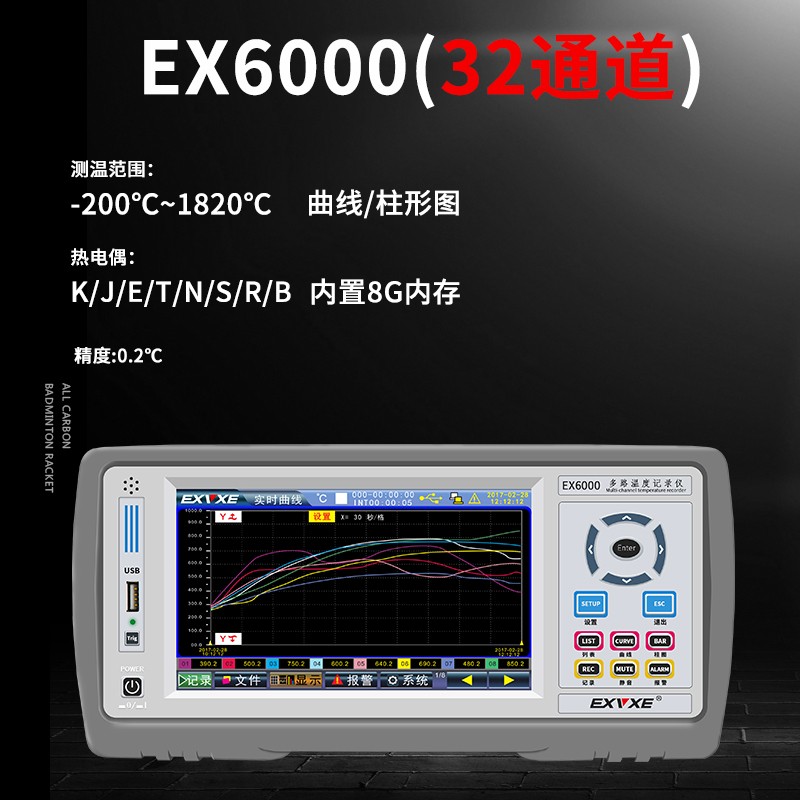 意力EX6000多k路温度测试仪8~64通道巡检仪温度记录仪多路采集仪