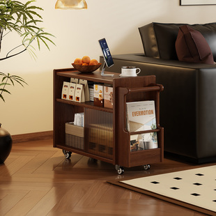实木边几小茶几可移动客厅沙发侧边柜家用简约小推车储物柜置物架