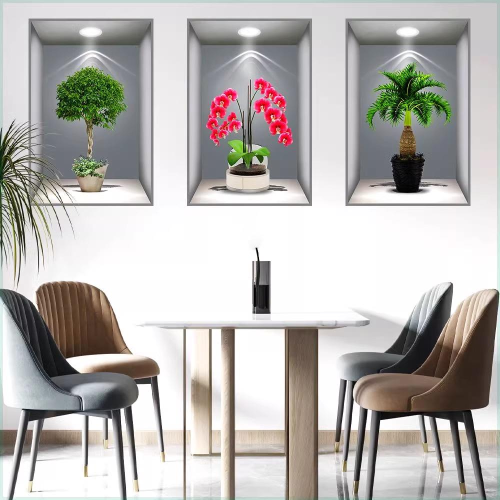 爆款墨新款-112香厅植物花3D效果盆贴画过道楼梯装饰画宾栽馆卉餐图片