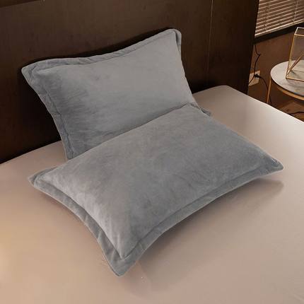 加厚保暖牛奶绒枕套简约浅灰色枕头套双面透气绗缝长款田园发