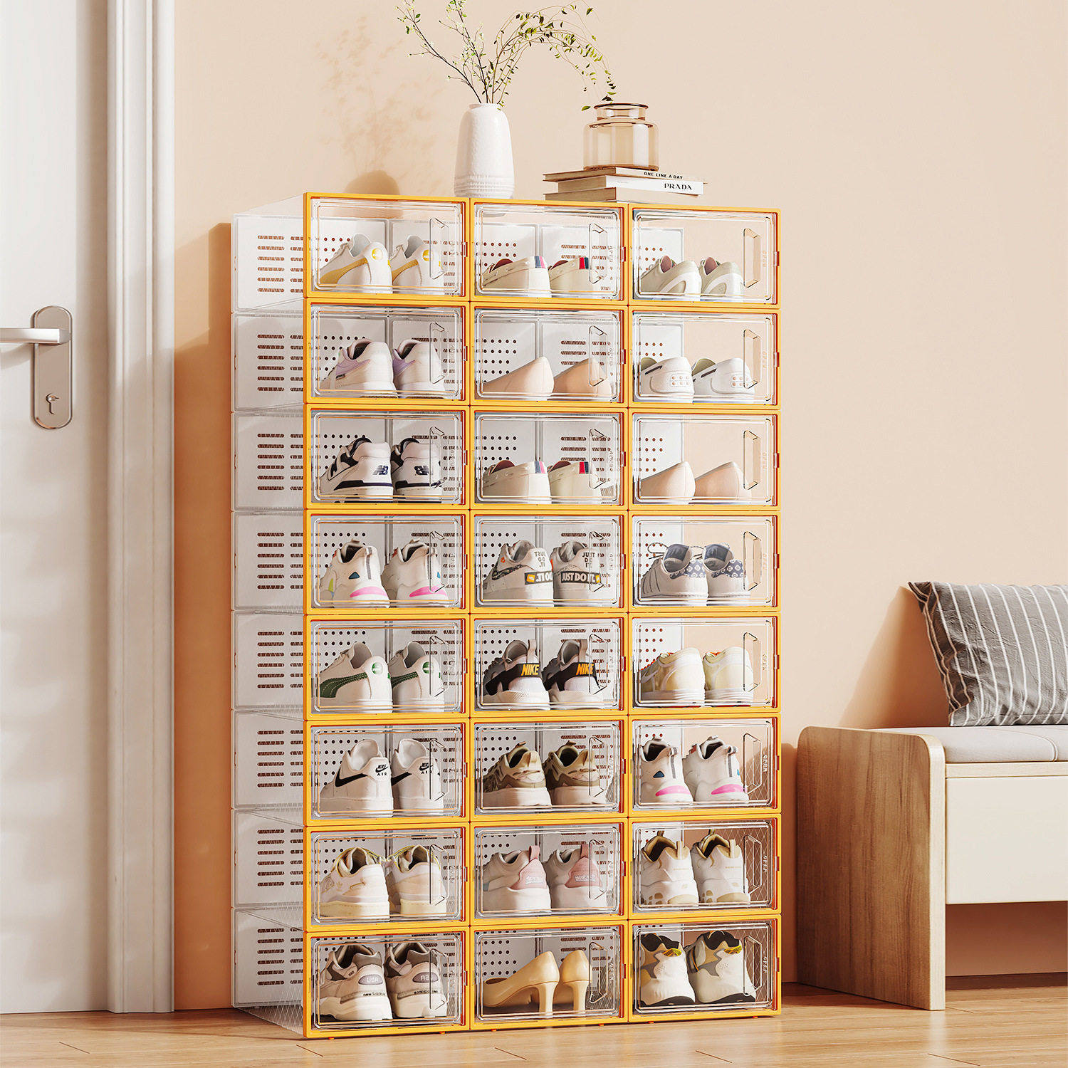 鞋盒收纳盒侧开省空间塑料鞋柜家用防尘鞋架加厚可折叠收纳神器,收纳整理,鞋子收纳架,淘宝优惠券,粉丝福利购,淘宝优惠卷