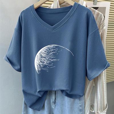 纯棉T恤女短袖夏季2025新款大码胖mm设计感小众体恤减龄V领上衣服