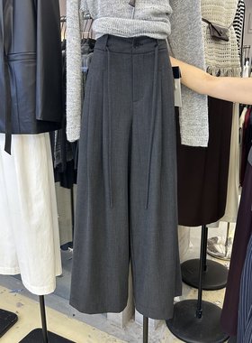 十三行2025秋季通勤灰色高腰西装阔腿裤女宽松遮肉梨型身材长裤子