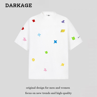 2025新款美式复古短袖T恤重磅男女短袖t恤夏季情侣百搭宽松休闲