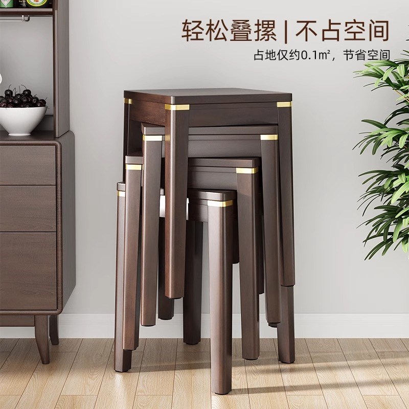 实木凳子家用可叠放圆凳客厅中式B餐桌凳餐椅方凳简约现代板凳高
