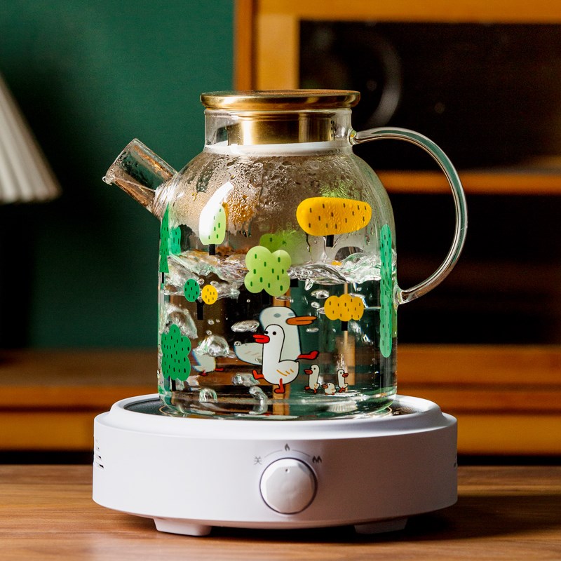 萌萌鸭耐热玻璃冷水m壶套装花茶水果茶壶泡茶器大容量开水壶托盘