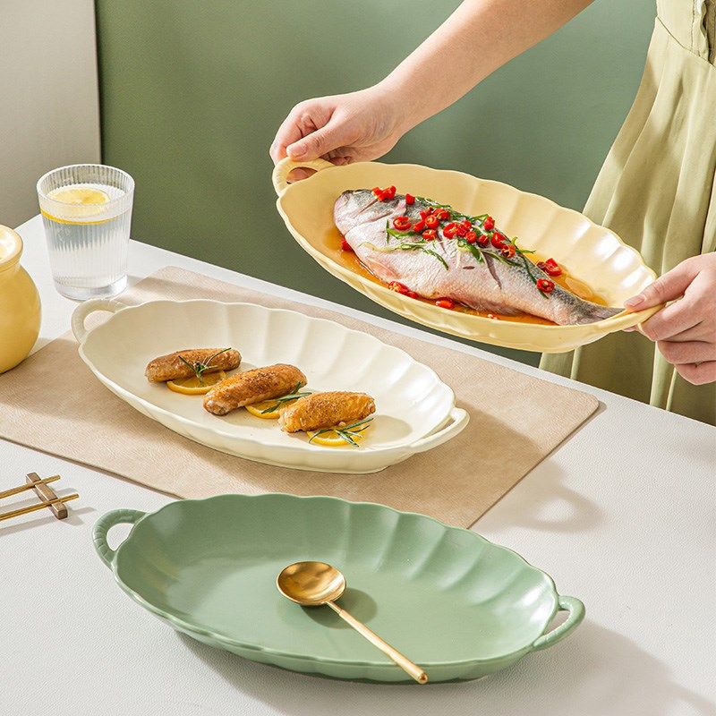 陶瓷双耳鱼盘家用2024新款蒸鱼盘子椭圆形长型轻奢高级感饭店专用,餐饮具,盘,淘宝优惠券,粉丝福利购,淘宝优惠卷