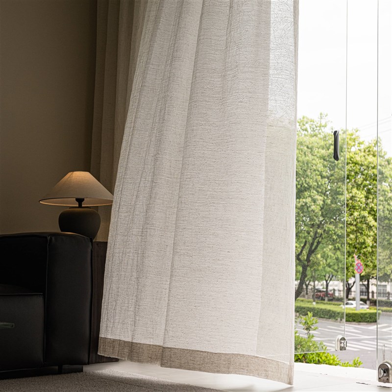 纱帘现代轻奢提花亚麻客厅阳台飘窗卧室门帘隔断免打孔短帘纱窗帘