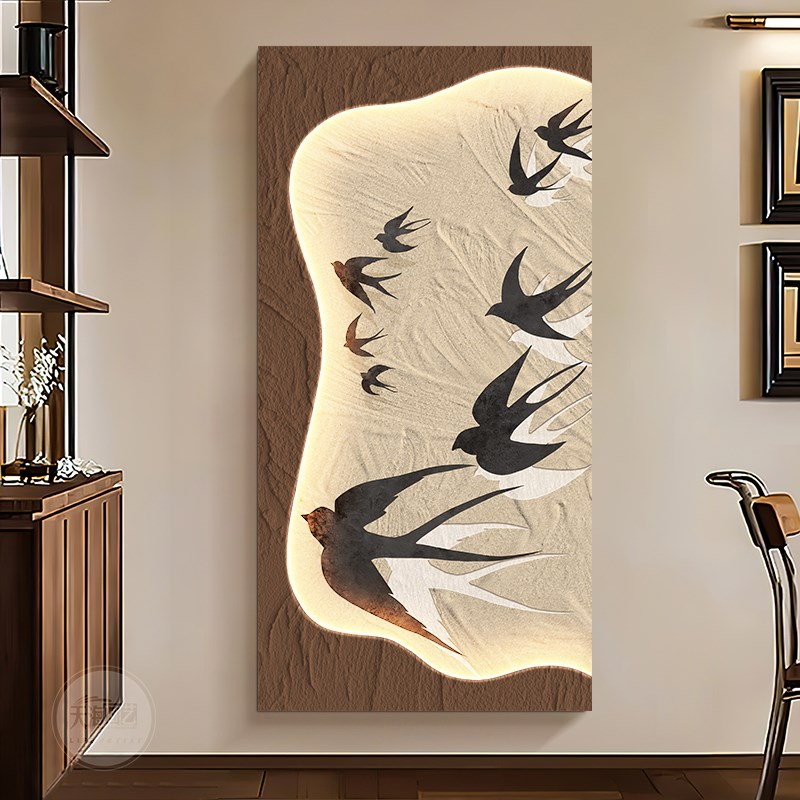 中古风带灯玄关装饰画法式复古走C廊过道挂画高级感艺术入户门壁