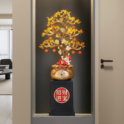 客厅玄关落地发财树摆件高级感招财电视柜旁乔迁新居开业大吉礼物