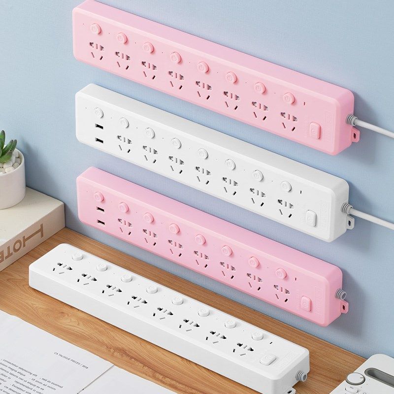 公正年8插位独立开关插排圆孔多功能插座面板多孔接线板分控usb插