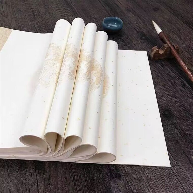 瓦当对联宣纸四尺对开q五彩洒金五言七言半熟宣练字书法专用作品