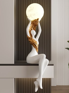 轻奢玄关人物艺术摆件高级感雕塑客厅电视柜旁氛围灯工艺品软装饰