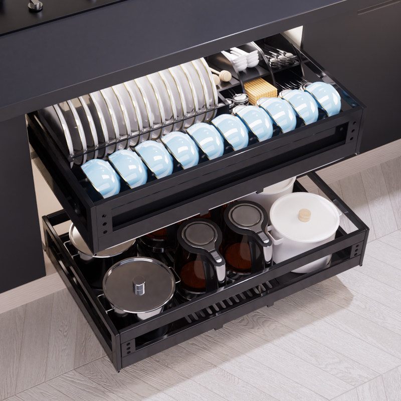 拉篮厨房橱柜304不锈钢双层抽屉式碗架收纳调味内置橱柜碗篮拉蓝,家装主材,拉篮,淘宝优惠券,粉丝福利购,淘宝优惠卷