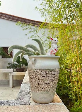 狐狸花盆摆d件九尾狐多肉猴尾柱阳台微景观户外花园庭院装饰防水