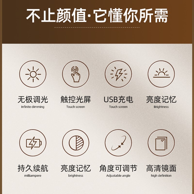 Led化妆镜与光j便携式风格的学生宿舍桌面折叠新的可访问的豪华大