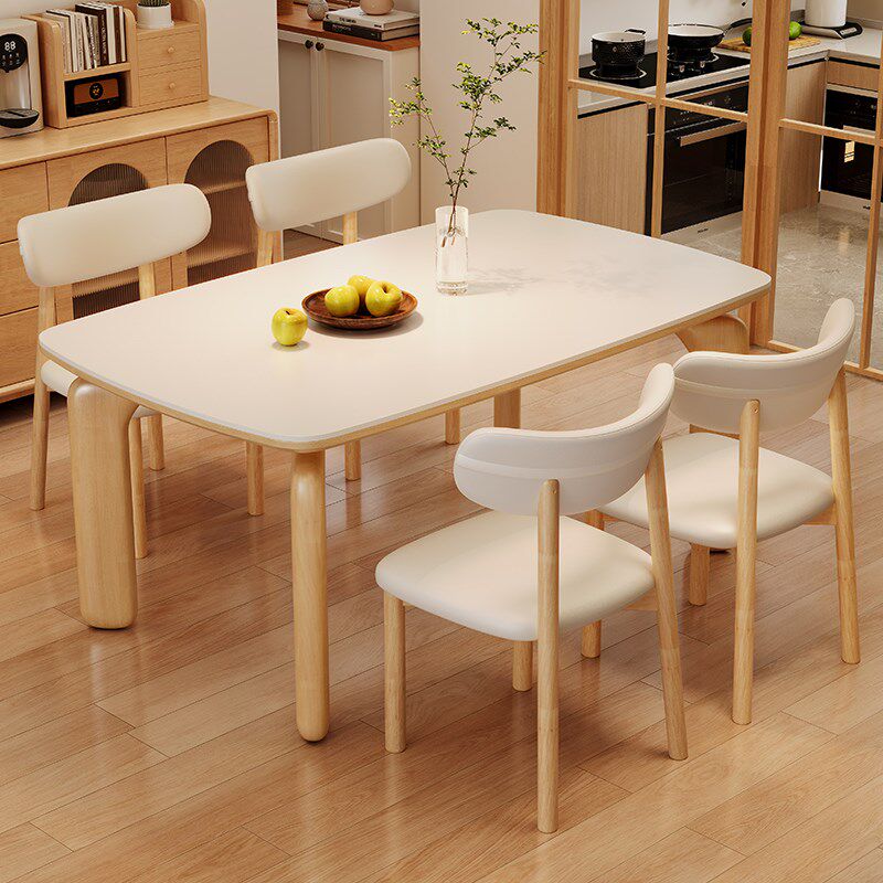 岩板餐桌椅2025新款实木家用小户型原木奶油风餐厅轻奢饭桌长方形