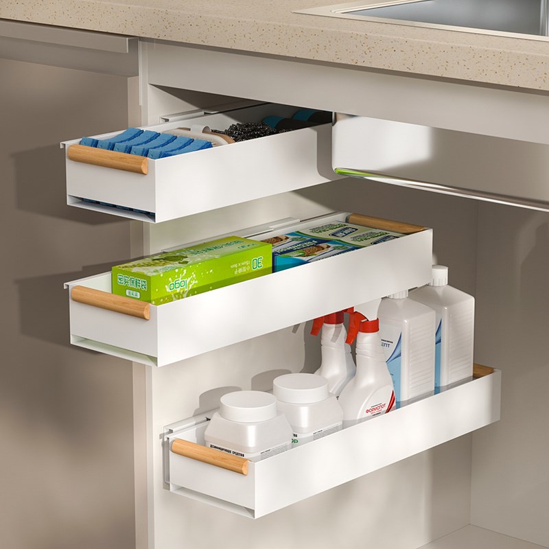 调味料置物架厨房拉篮抽拉t式超深柜侧边橱柜拐角侧装极窄侧面收