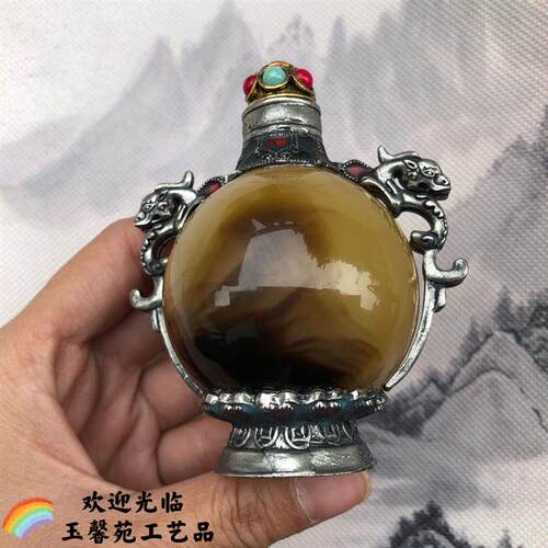 特色手工艺鼻烟壶新铜镶嵌仿牛角羊角内画鼻烟壶藏族特色仿古壶