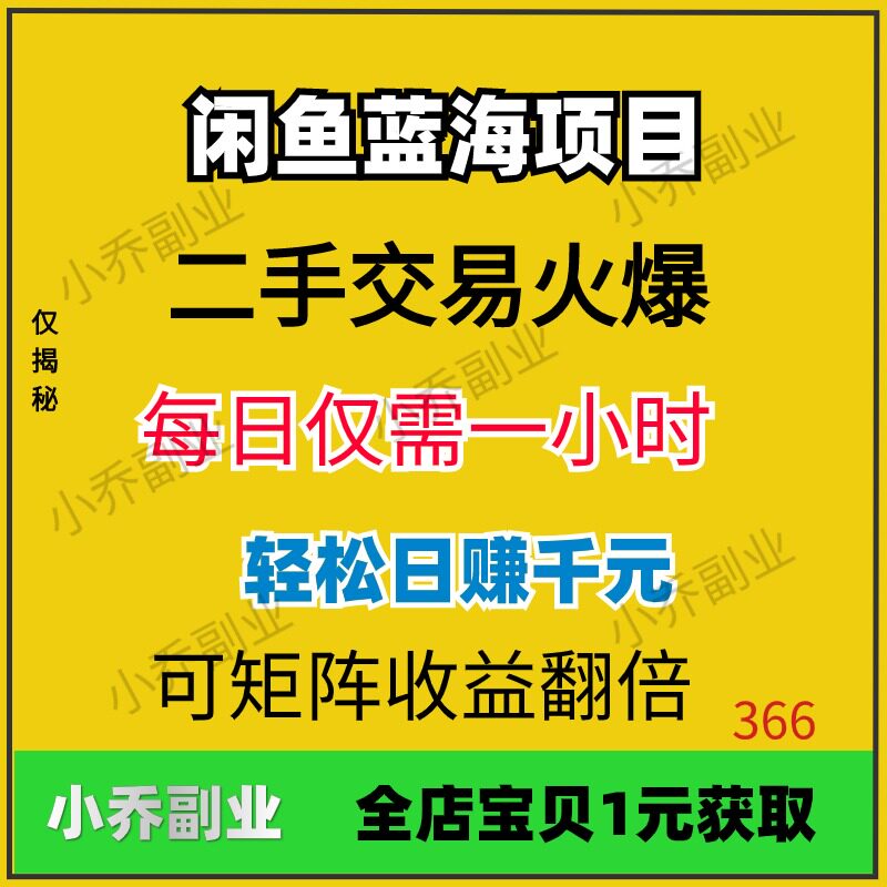 2024新闲鱼蓝海项目二手交易火爆副业在家挣钱视频资料教学课程好