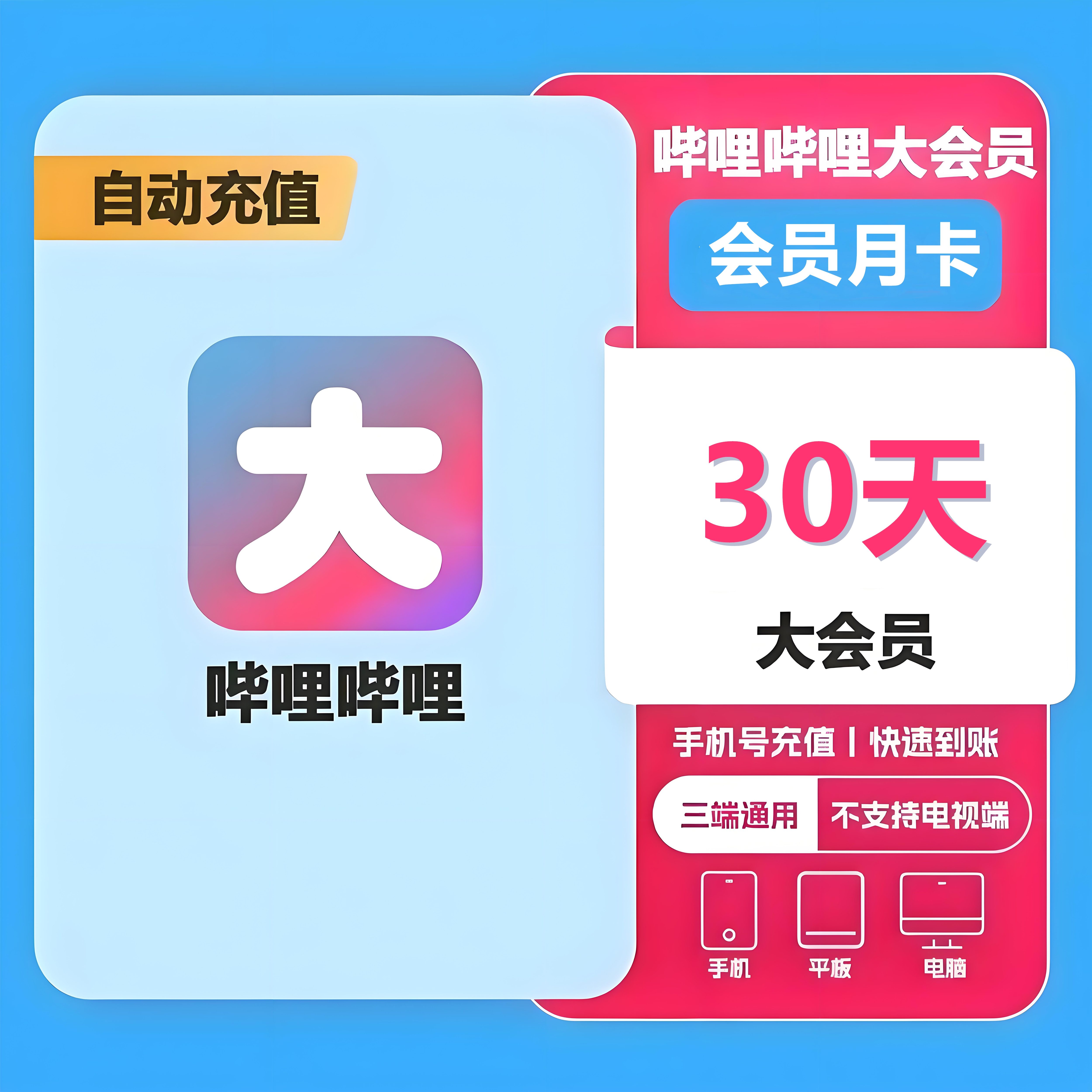 【直充】哔哩哔哩大会员月卡VIP30天动漫云视听小电视bilibili