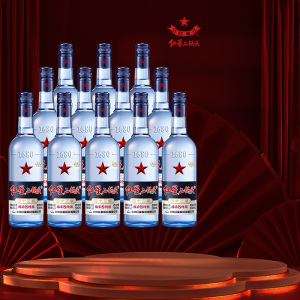红星二锅头旗舰店蓝瓶绵柔8纯粮白酒43度500ml*12瓶整箱装口粮酒