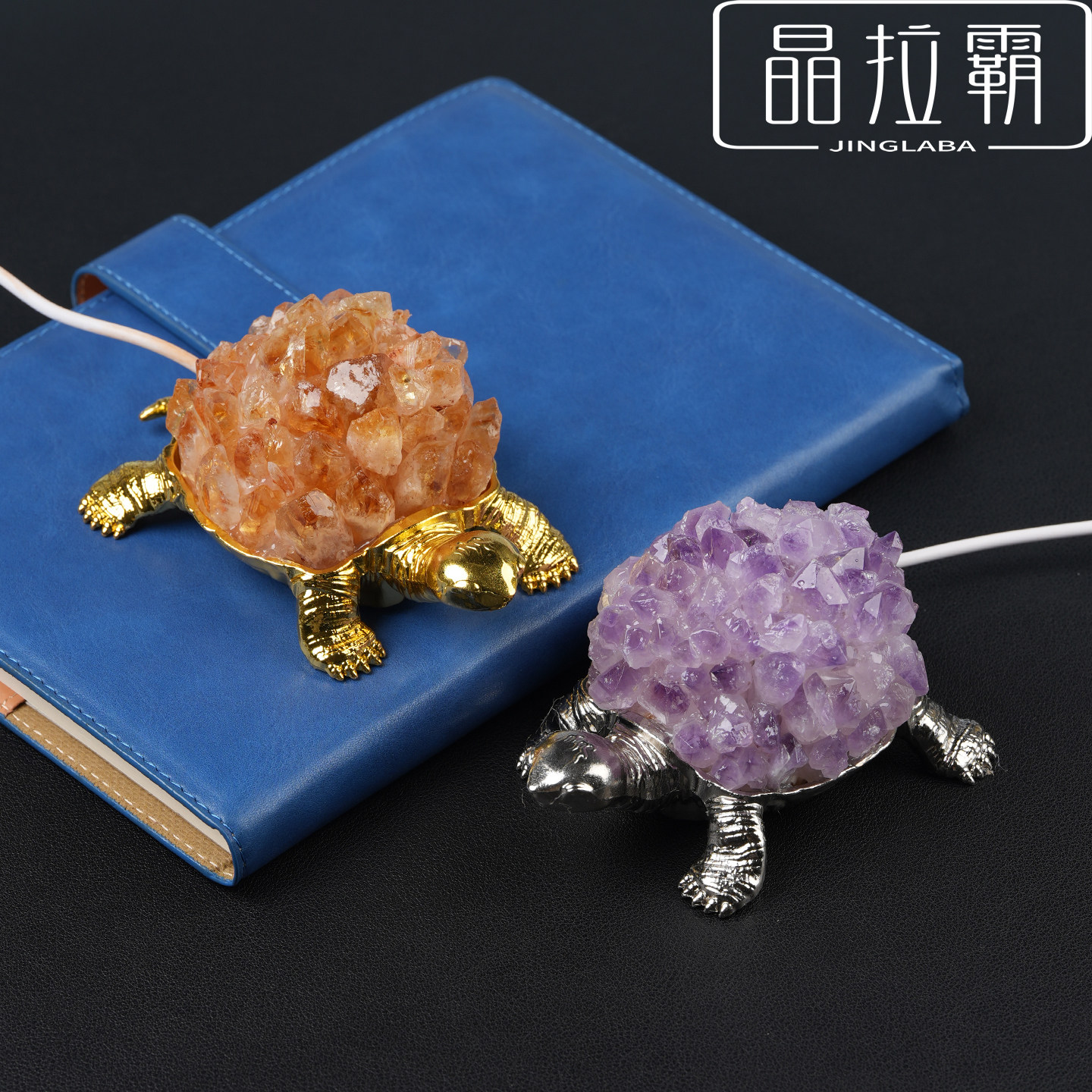 天然水晶簇乌龟小夜灯摆件图片