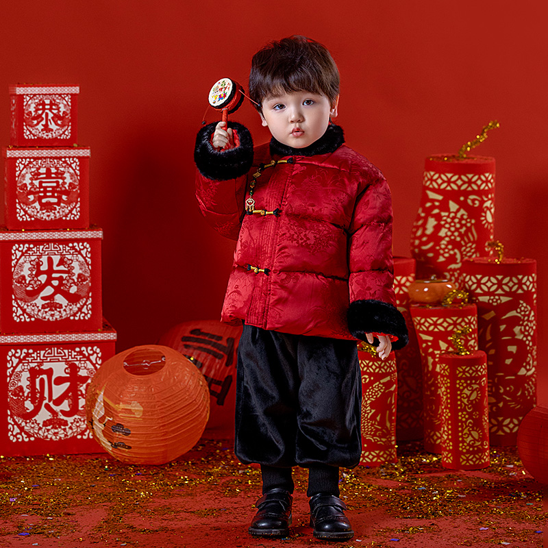 男童拜年服中国风宝宝周岁冬季套装儿童唐装加厚棉衣新年过年衣服