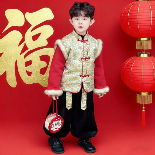 马年男童拜年服2026新款中国风儿童唐装宝宝周岁套装男孩过年衣服