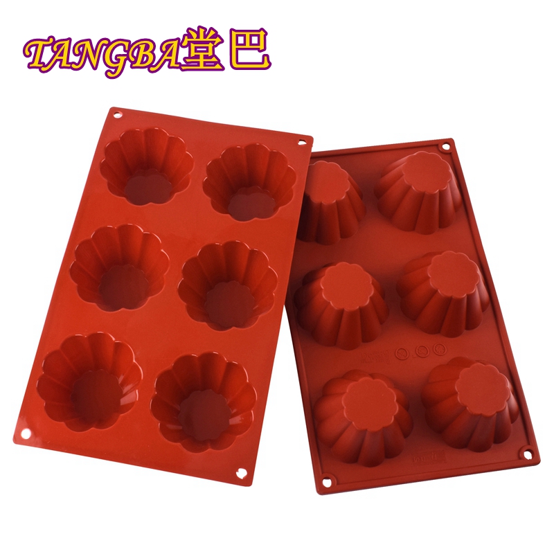 菊花杯子蛋糕模 D-034 6连花边布丁矽胶模具 7.9cmX花瓣慕斯蛋糕