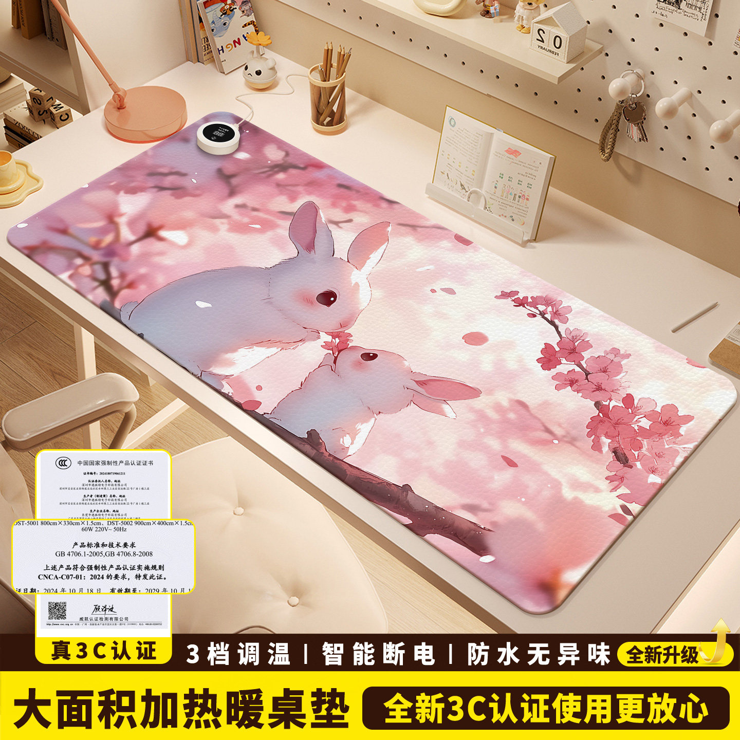 加热鼠标垫超大暖桌垫女生高颜值办公室左侧开关工位皮革加热垫电脑桌面发热键盘垫软垫子写字写作业电热桌垫