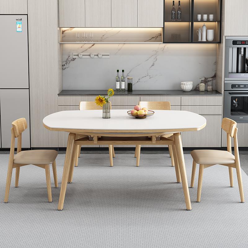 进口全SPD-8639实木餐桌家小户型现代简约可伸折叠岩板桌用餐家用