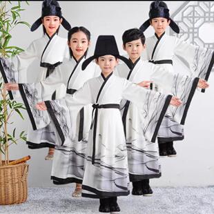 儿童古装李白杜甫诗人国学开笔礼演出服学生经典诵读将进酒朗诵服