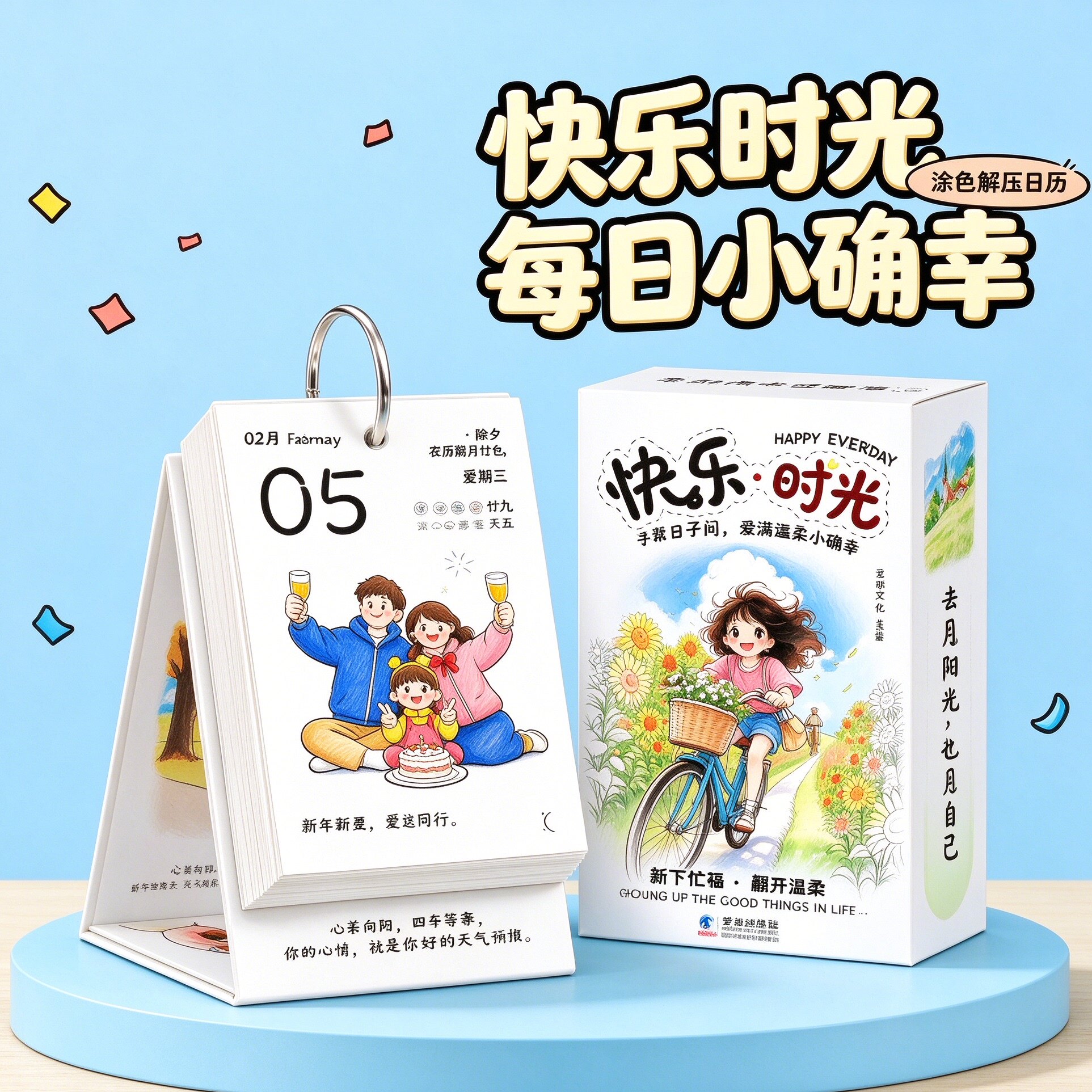 2027快乐涂色日历 解压趣味治愈文字可撕日历原创ins简约文艺桌面摆件立式DIY创意台历桌面装饰情绪价值日历