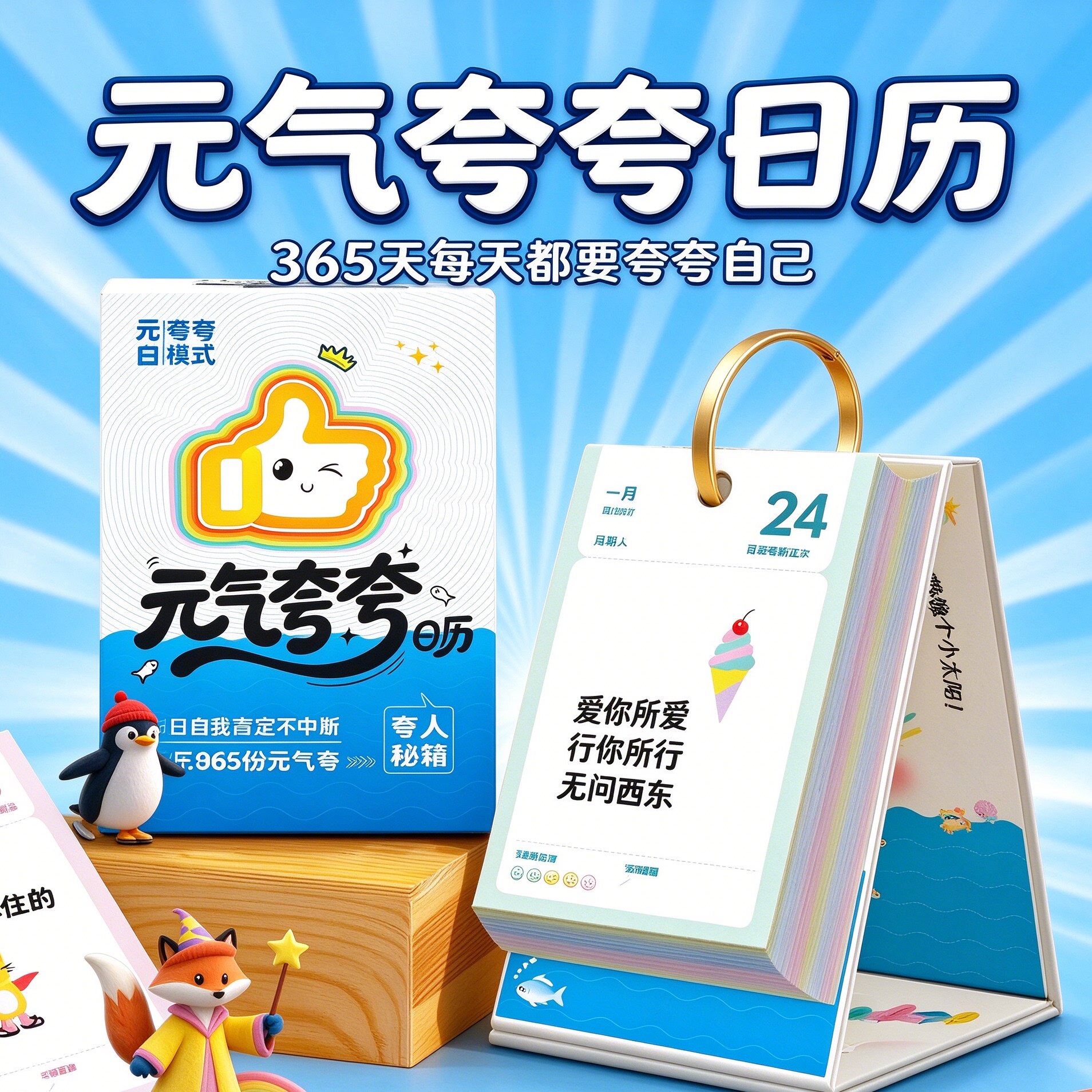 2027年新款元气夸夸日历创意插画趣味励志解压治愈系文案情绪管理打卡记事桌面装饰可撕翻页立式台历新年礼物