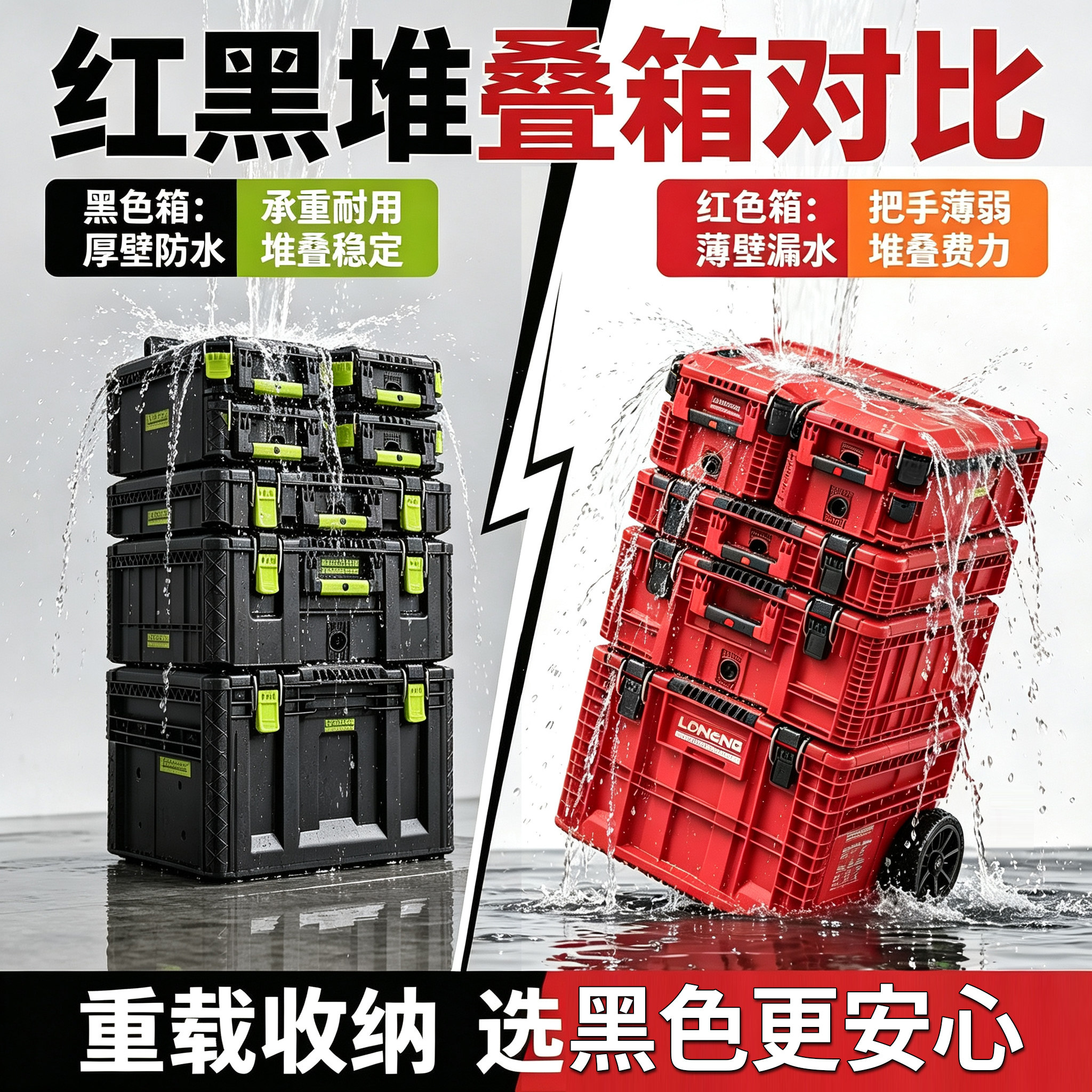 龙邦工具箱折叠工具箱多功能收纳堆叠组合式拉杆箱威克士黑绿箱