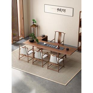 新中式北美黑胡桃木茶桌家用茶台阳台小茶桌椅茶室大板禅意全实木