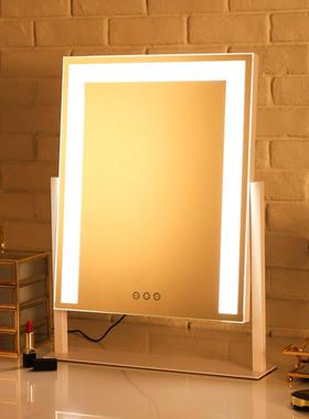 米卡化妆镜带灯led镜子充电大号台式方形单面高清公主美容化妆镜