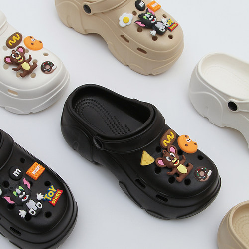 卡通夏季透气护士可爱高跟洞洞鞋女网红时尚休闲厚底包头半拖鞋男
