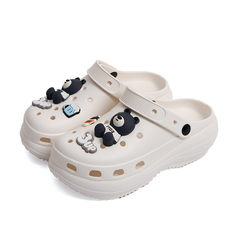 夏季防滑时尚透气厚底半拖鞋女卡通轻便灰熊高跟洞洞鞋男2025新款