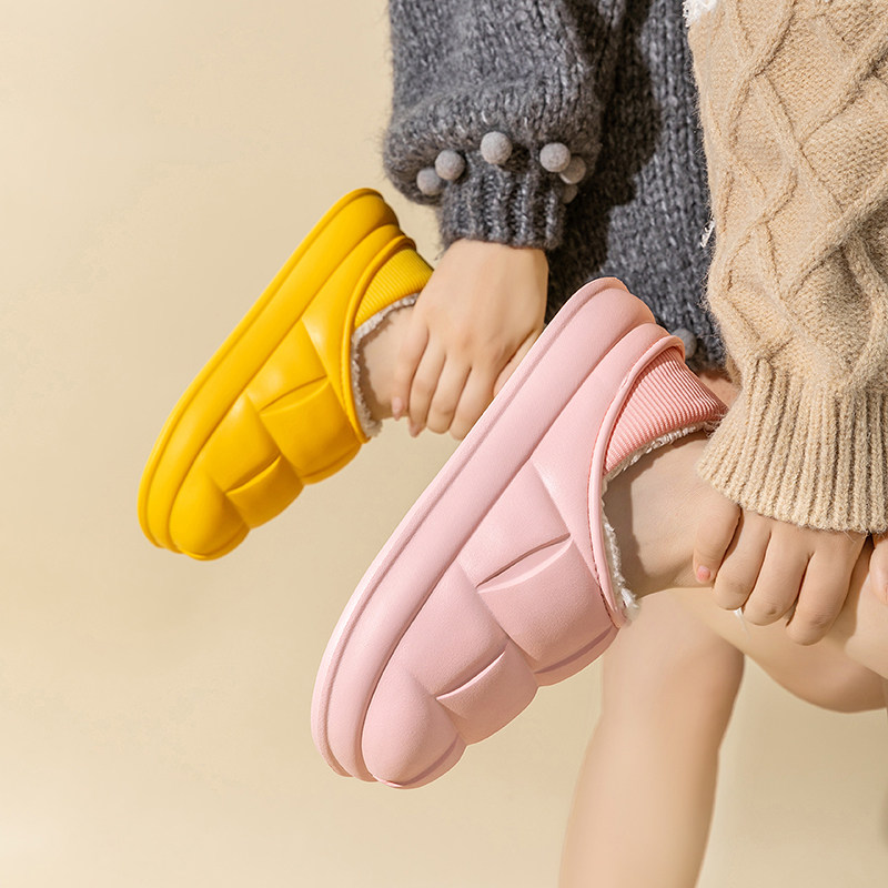 冬季2025新款花朵棉拖鞋女居家防滑冬款毛绒厚底加绒包跟毛棉拖鞋