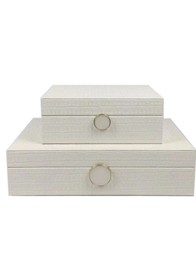 现代极简约样板房家居卧室衣帽间收纳盒首饰盒P白色皮质储物盒摆