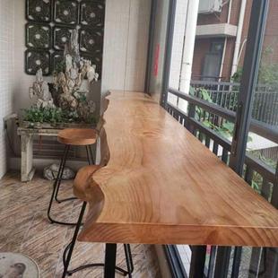原木实木高脚桌子家用阳台小吧台桌商用靠墙酒吧吧台桌椅高桌窄桌