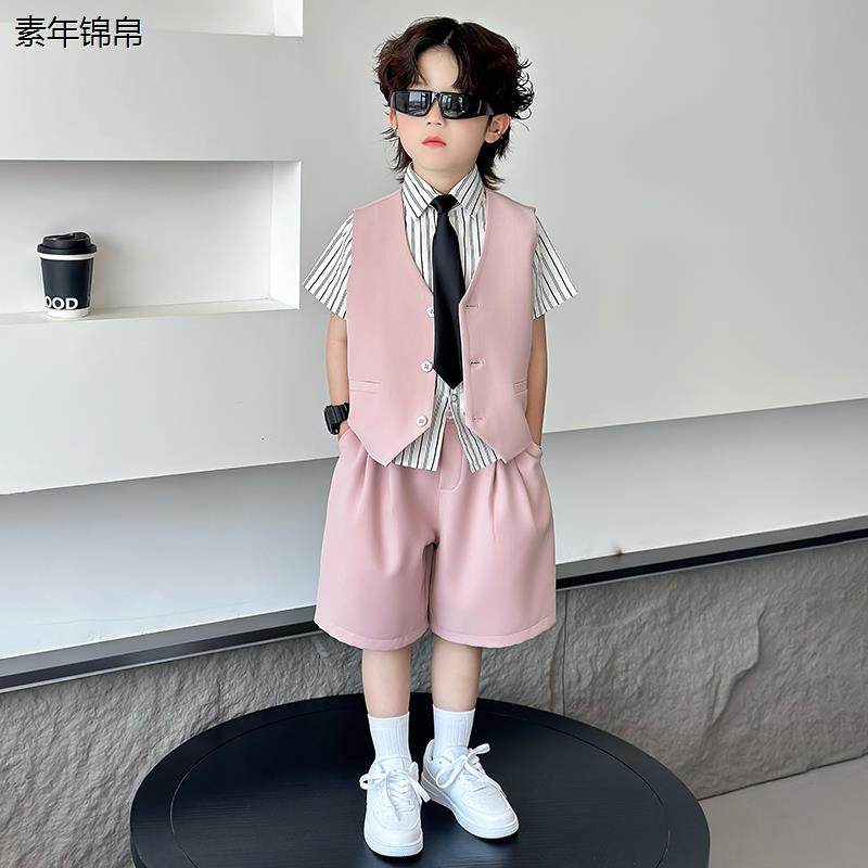 帅气主持人礼服男童夏装2025新款韩版儿童西装套装男孩钢琴演出服